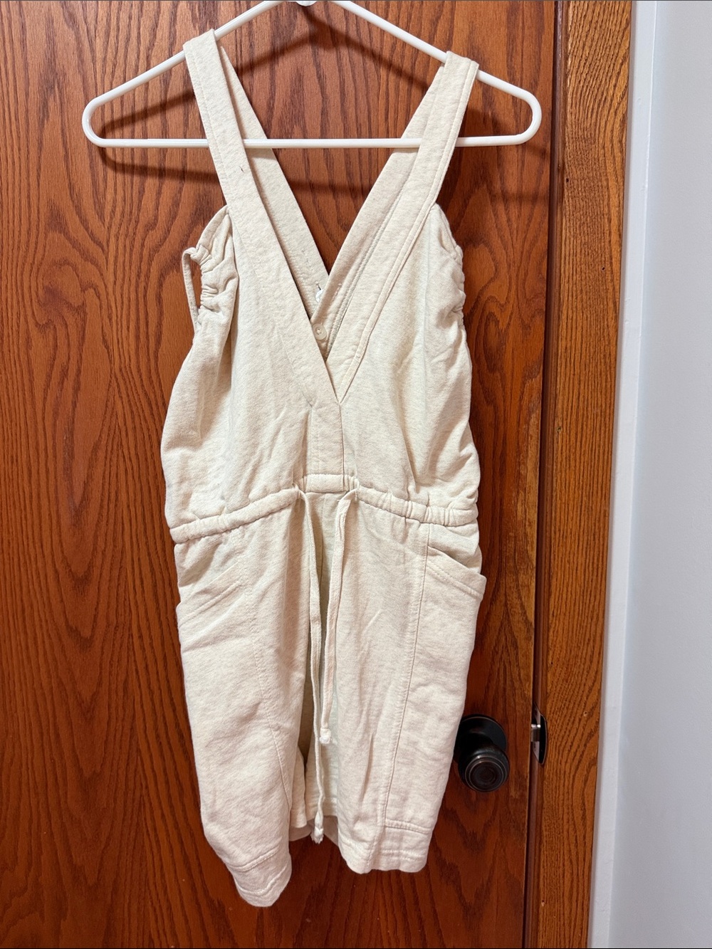 Sleeveless Cream Drawstring Utility Romper